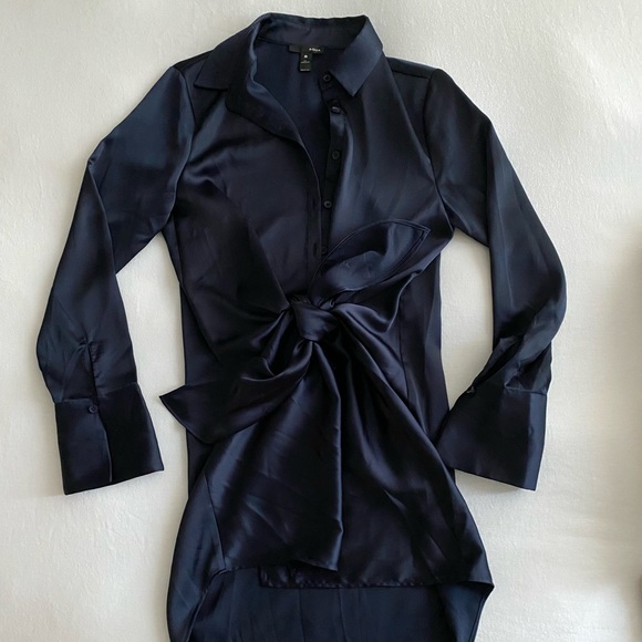 New Navy Blue Zip Front Shirt Dress